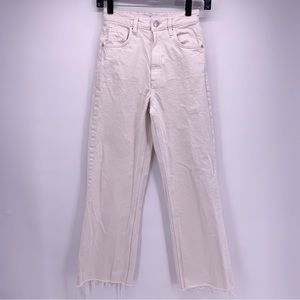 Zara Cream Colored High Rise Raw Straight Leg Raw Hem Jeans Size 0